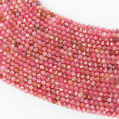 Pink Tourmaline, 3mm natural  faceted round gemstone, one full strand 16inch, about 110 beads, hole 0.6mm, 16"