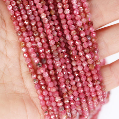 Pink Tourmaline, 3mm natural  faceted round gemstone, one full strand 16inch, about 110 beads, hole 0.6mm, 16"