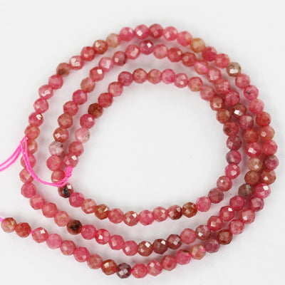 Pink Tourmaline, 3mm natural  faceted round gemstone, one full strand 16inch, about 110 beads, hole 0.6mm, 16"