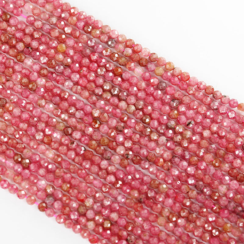 Pink Tourmaline, 3mm natural  faceted round gemstone, one full strand 16inch, about 110 beads, hole 0.6mm, 16"