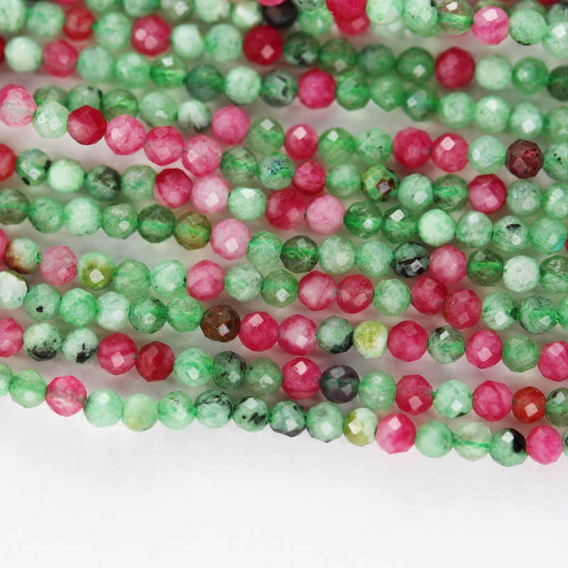 Natural ruby zoisite,  2.4mm faceted round, one full strand , about 170beads,16", 0.6mm hole