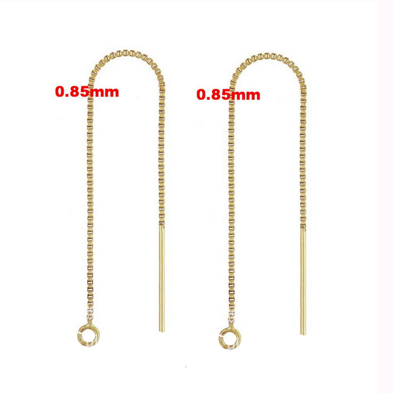 2pcs 14k gold filled box chain earwire  jewellery findings chain 80mm length , 0.85mm thickness with 2.5mm ring chain