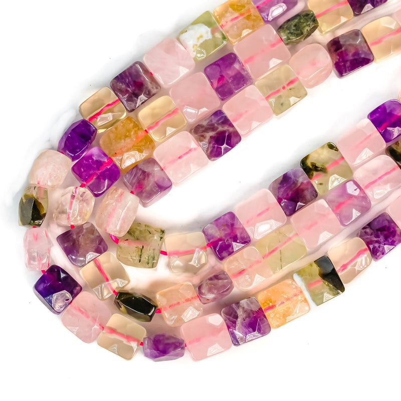 Natural mixed gemstone ,9-10mm faceted square gemstone strand, 15.5 inch, 1mm hole, about 42 beads