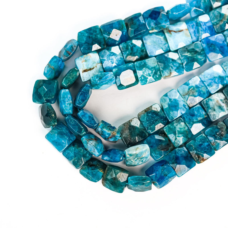 Apatite, 10mm square faceted gemstone strand, one full strand , green/blue color, hole 1mm, 15.5 inch, about 40 pcs