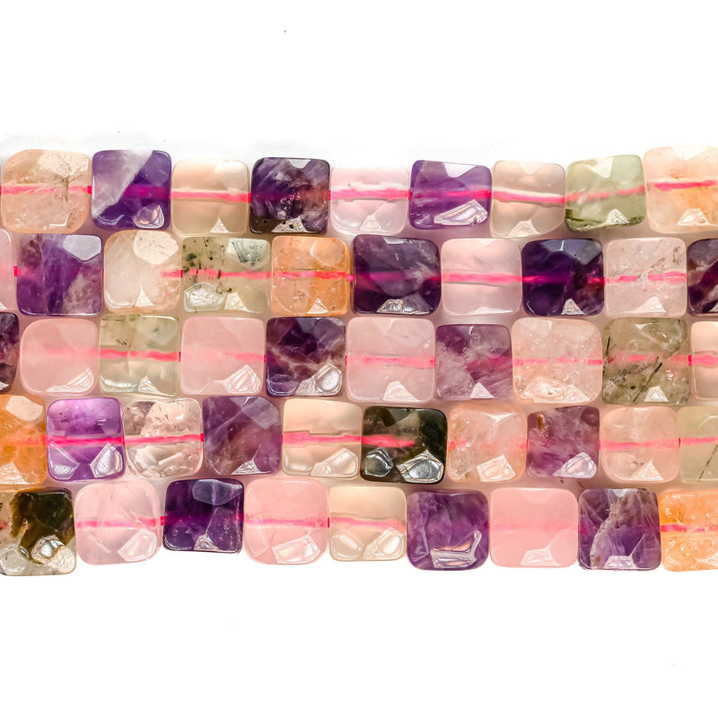 Natural mixed gemstone ,9-10mm faceted square gemstone strand, 15.5 inch, 1mm hole, about 42 beads