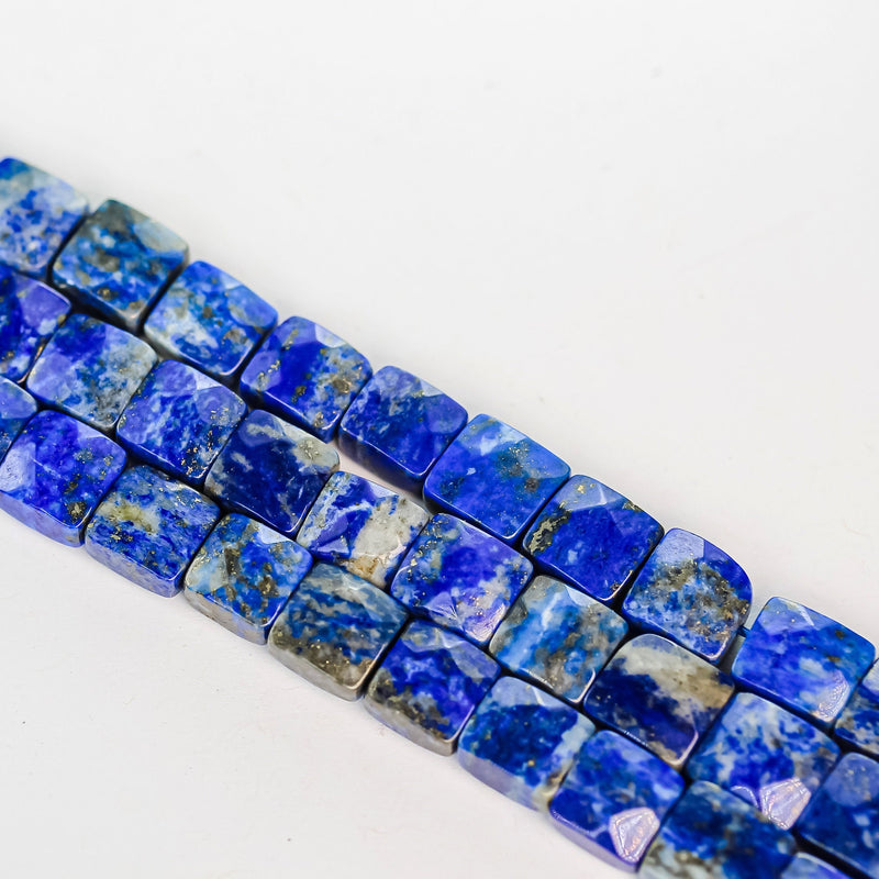 Natural lapis lazuli, 9-10mm natural gemstone faceted square, 15.5 inch, about 41 beads,1mm hole