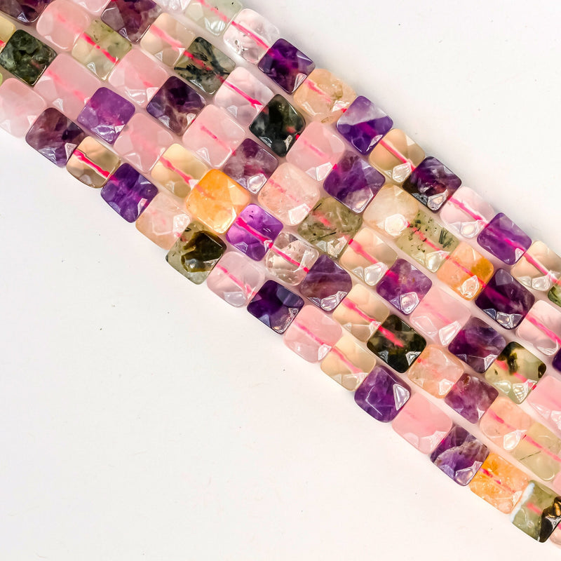 Natural mixed gemstone ,9-10mm faceted square gemstone strand, 15.5 inch, 1mm hole, about 42 beads