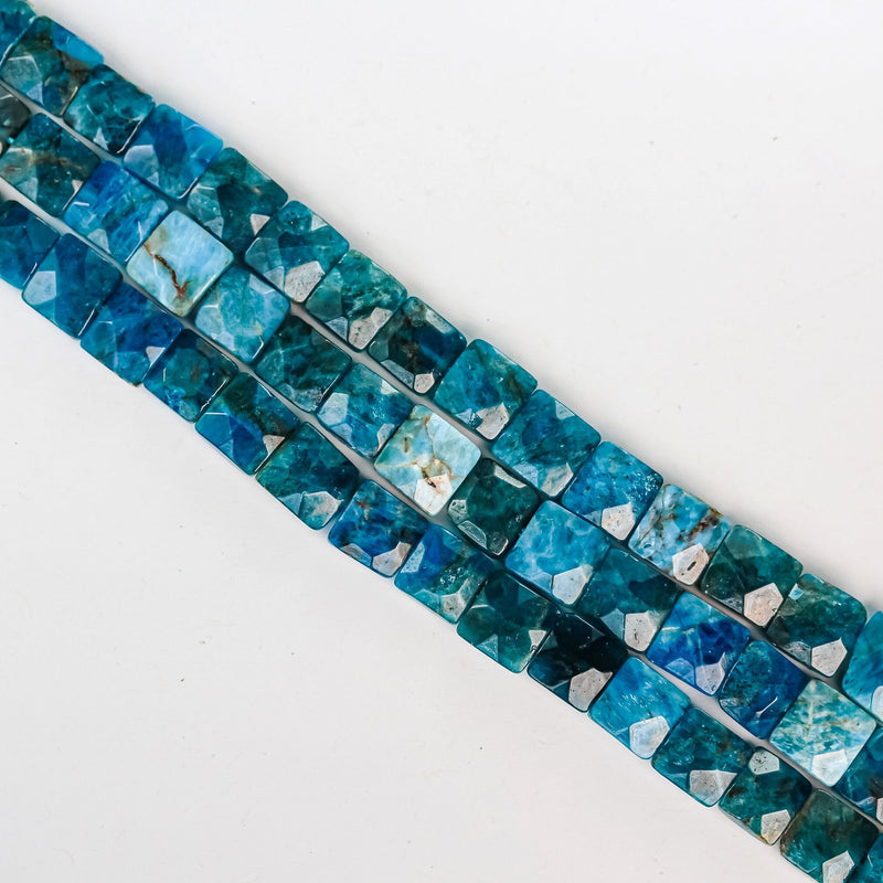 Apatite, 10mm square faceted gemstone strand, one full strand , green/blue color, hole 1mm, 15.5 inch, about 40 pcs