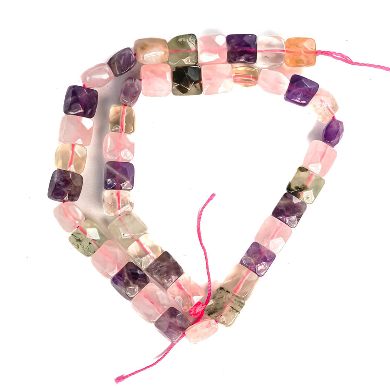 Natural mixed gemstone ,9-10mm faceted square gemstone strand, 15.5 inch, 1mm hole, about 42 beads