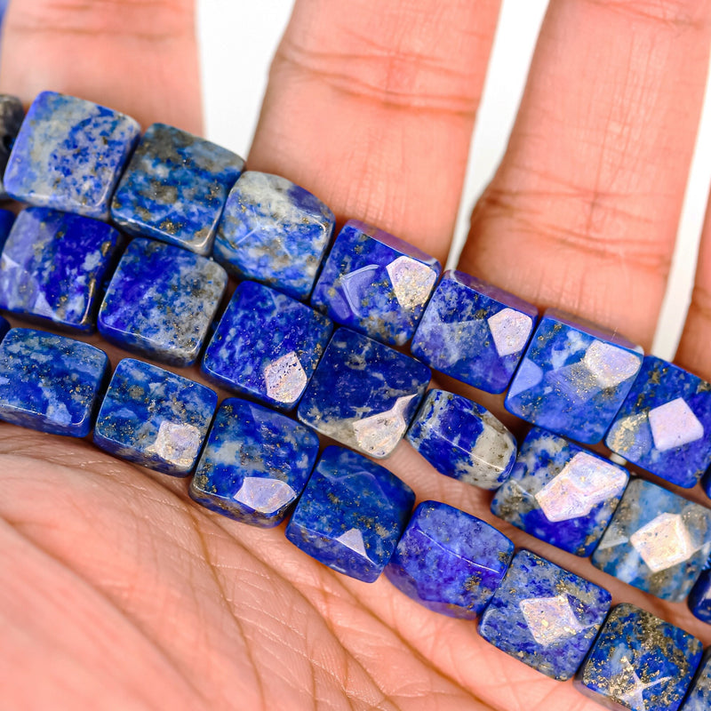 Natural lapis lazuli, 9-10mm natural gemstone faceted square, 15.5 inch, about 41 beads,1mm hole