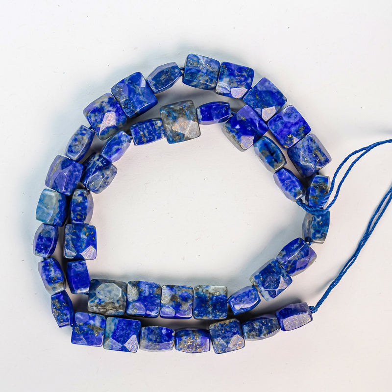 Natural lapis lazuli, 9-10mm natural gemstone faceted square, 15.5 inch, about 41 beads,1mm hole