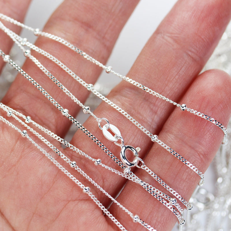 Chain necklaces 1pc/5pcs 16/18/20" 925 sterling silver  satellite chain jewellery necklace,0.5 mm chain,2mm ball, 5mm ring clasp