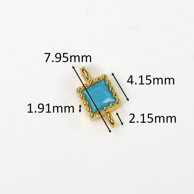 Square connector  beads 2pcs 18k gold / 925 sterling silver jewellery findings w/ colorful cubic zirconia, 4*4mm, 1mm hole