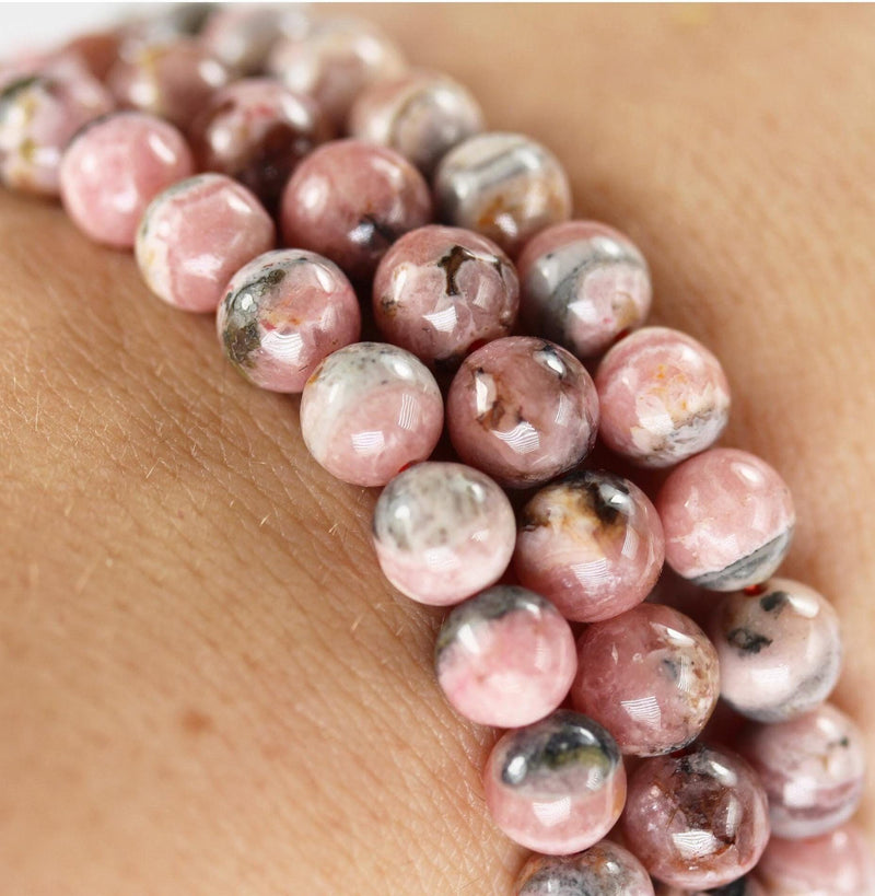 Natural rhodochrosite, 6.5 / 7 / 7.5mm round gemstone bracelet, about 25 beads, 1mm hole