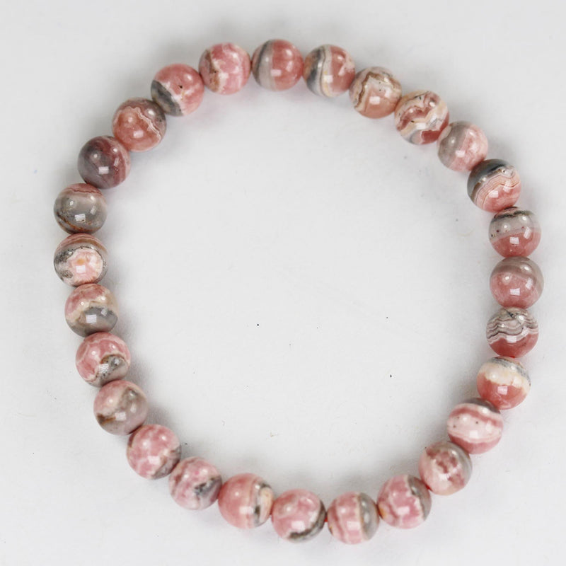 Natural rhodochrosite, 6.5 / 7 / 7.5mm round gemstone bracelet, about 25 beads, 1mm hole