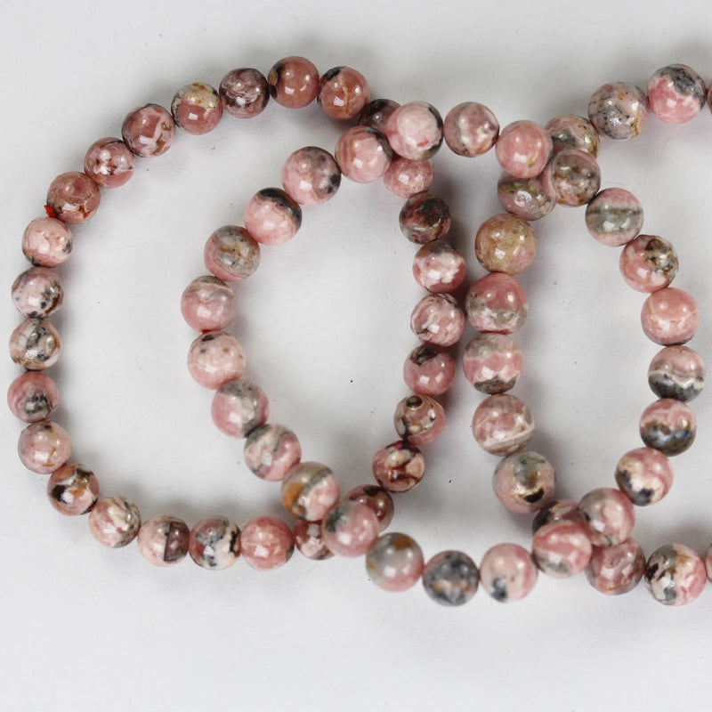 Natural rhodochrosite, 6.5 / 7 / 7.5mm round gemstone bracelet, about 25 beads, 1mm hole