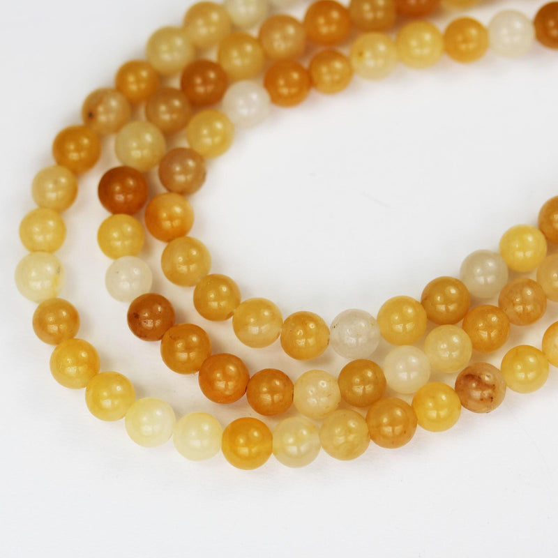 Old yellow jade, 4mm round gemstone strand, 15.5 inch , about 90 beads , 1mm hole