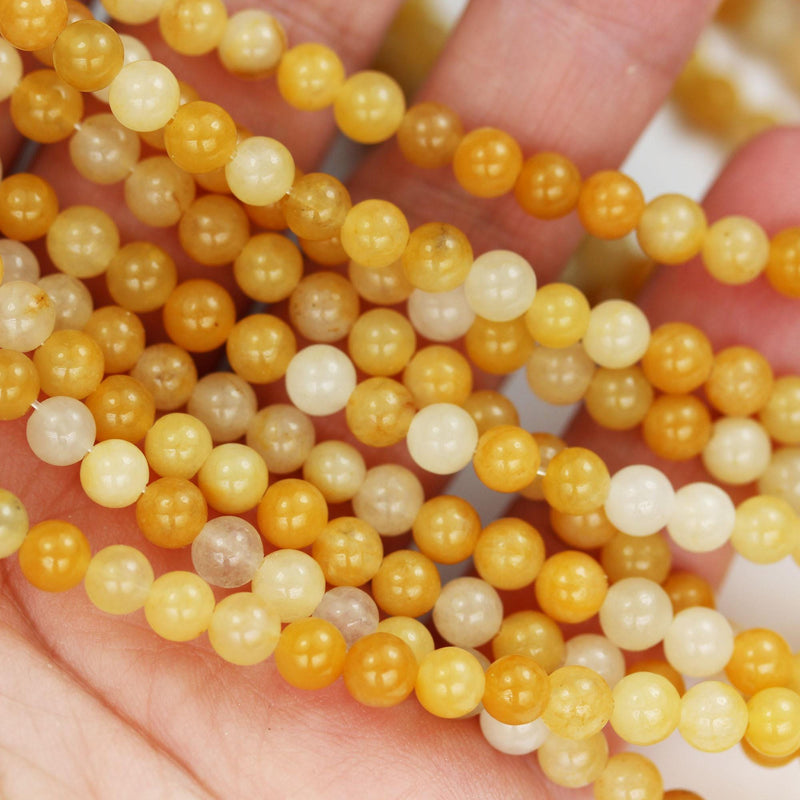 Old yellow jade, 4mm round gemstone strand, 15.5 inch , about 90 beads , 1mm hole