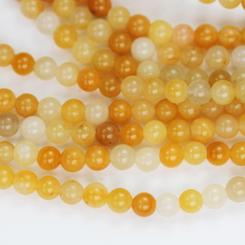 Old yellow jade, 4mm round gemstone strand, 15.5 inch , about 90 beads , 1mm hole