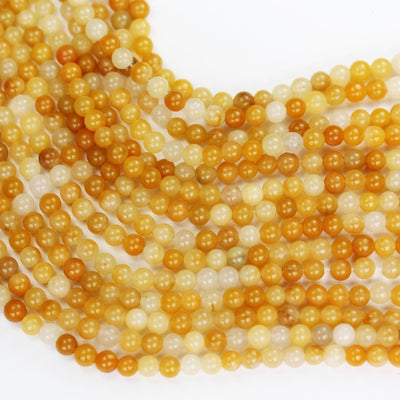 Old yellow jade, 4mm round gemstone strand, 15.5 inch , about 90 beads , 1mm hole