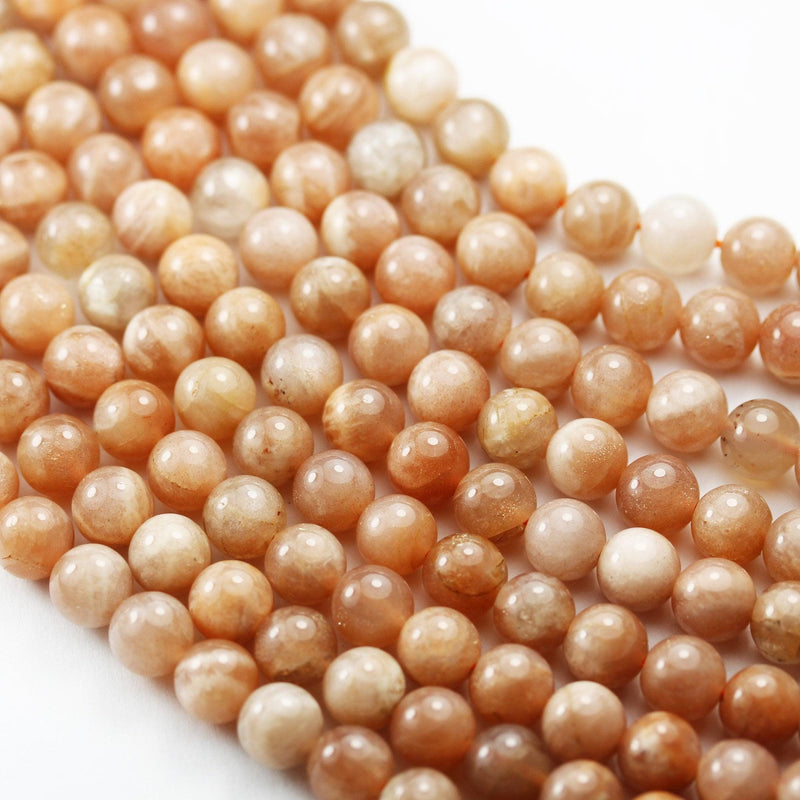 Sunstone, 8mm natural peach color gemstone, one full strand, hole 1mm, 50 beads