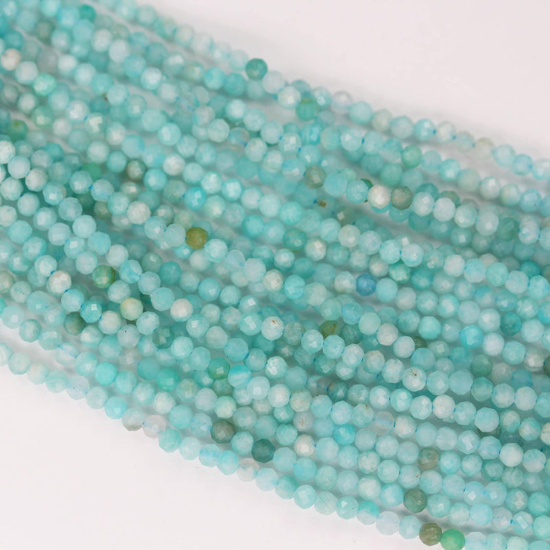 Green amazonite, 3mm faceted round natural gemstone strand, one full strand,  about110 beads,hole0.6mm,16"