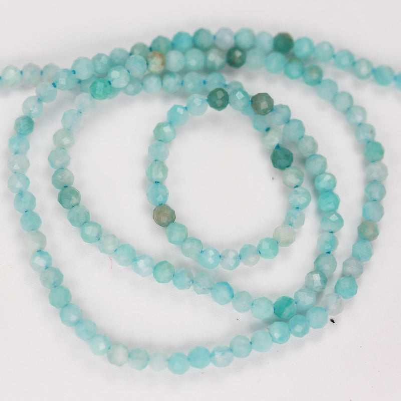 Green amazonite, 3mm faceted round natural gemstone strand, one full strand,  about110 beads,hole0.6mm,16"