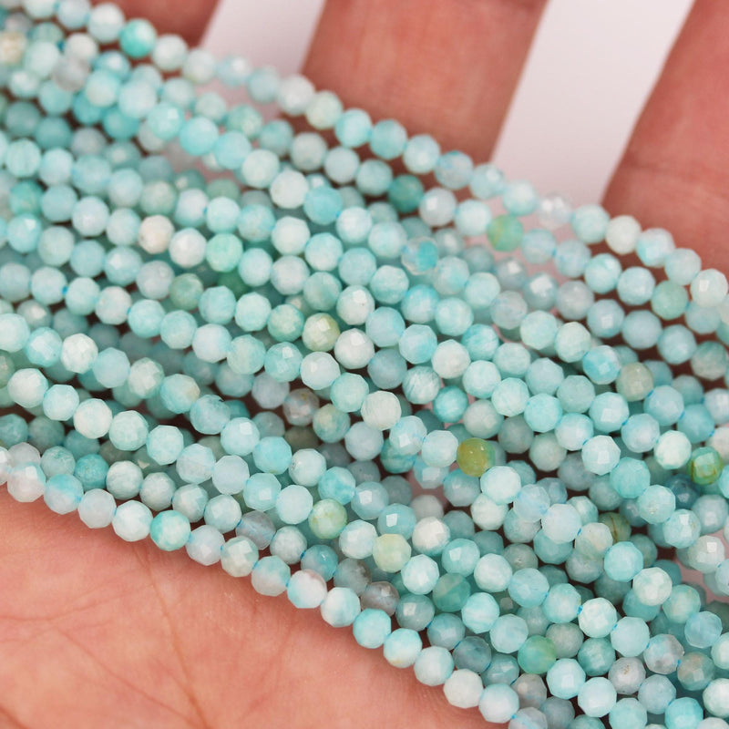 Green amazonite, 3mm faceted round natural gemstone strand, one full strand,  about110 beads,hole0.6mm,16"