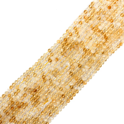 Natural citrine, 3mm faceted round shape gemstone beads, 15.5 inch , 0.8mm hole, about 120beads