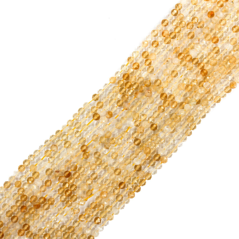 Natural citrine, 3mm faceted round shape gemstone beads, 15.5 inch , 0.8mm hole, about 120beads