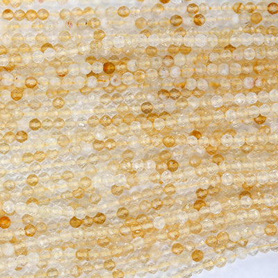 Natural citrine, 3mm faceted round shape gemstone beads, 15.5 inch , 0.8mm hole, about 120beads