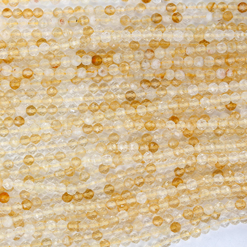 Natural citrine, 3mm faceted round shape gemstone beads, 15.5 inch , 0.8mm hole, about 120beads