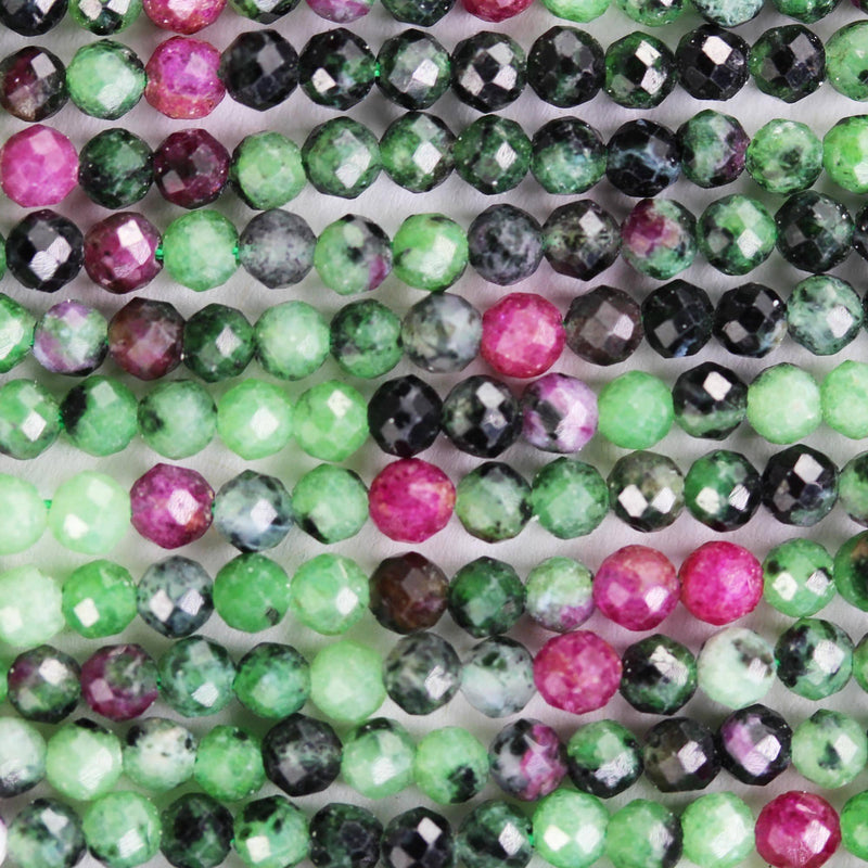 Natural ruby in zoisite, 3mm faceted round, one full strand , about 140 beads, 16", 0.6mm hole