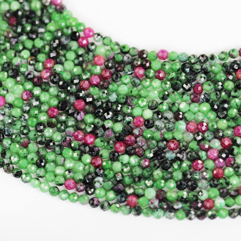 Natural ruby in zoisite, 3mm faceted round, one full strand , about 140 beads, 16", 0.6mm hole