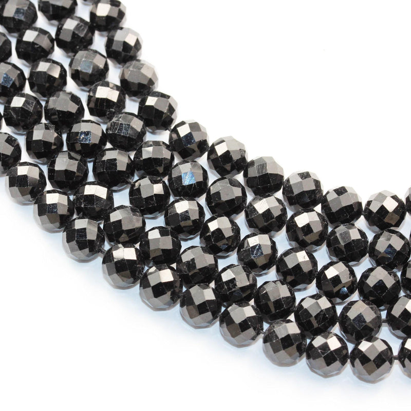 Natural black tourmaline, 8mm faceted round gemstone beads ,  7.5inch , 1mm  hole, 25beads