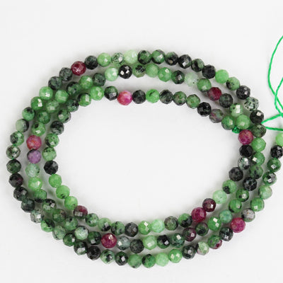 Natural ruby in zoisite, 3mm faceted round, one full strand , about 140 beads, 16", 0.6mm hole