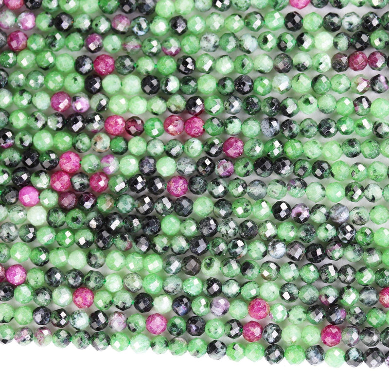 Natural ruby in zoisite, 3mm faceted round, one full strand , about 140 beads, 16", 0.6mm hole