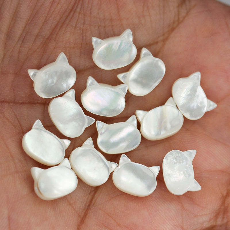 4pcs Natural Mother Of Pearl Shell Cat Head Beads, 10*8mm Side Drilled Cat Shape 1mm Hole 4mm Thick