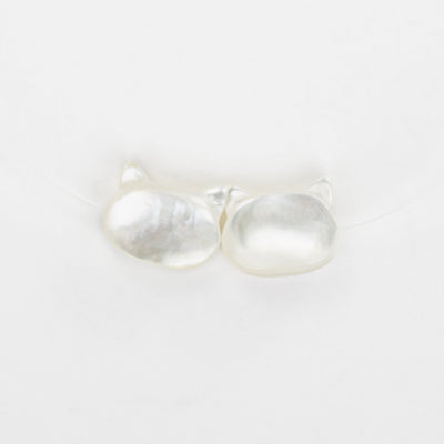 4pcs Natural Mother Of Pearl Shell Cat Head Beads, 10*8mm Side Drilled Cat Shape 1mm Hole 4mm Thick