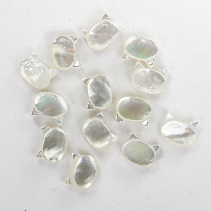 4pcs Natural Mother Of Pearl Shell Cat Head Beads, 10*8mm Side Drilled Cat Shape 1mm Hole 4mm Thick