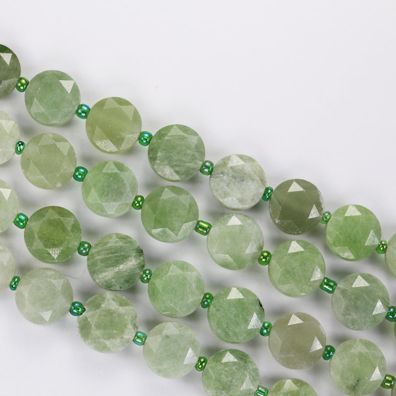 Burmese Jade, 12mm faceted coin round gemstone, vintage rock stone, hole 1mm, 15.5inches, 27 beads