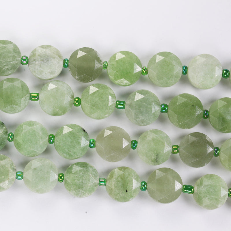 Burmese Jade, 12mm faceted coin round gemstone, vintage rock stone, hole 1mm, 15.5inches, 27 beads