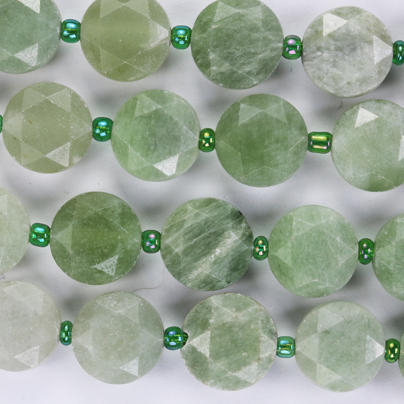 Burmese Jade, 12mm faceted coin round gemstone, vintage rock stone, hole 1mm, 15.5inches, 27 beads