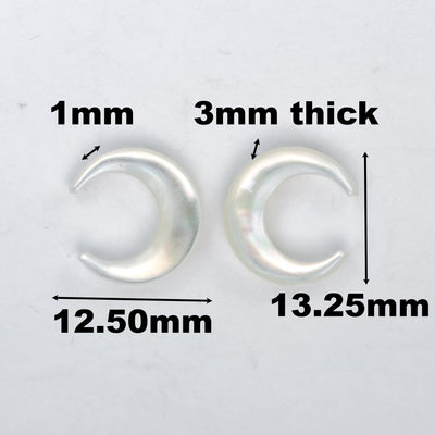 4pcs Natural Mother Of Pearl Shell Half Moon Beads, 12*13mm Side Drilled Crescent Shape 1mm Hole 3mm Thick