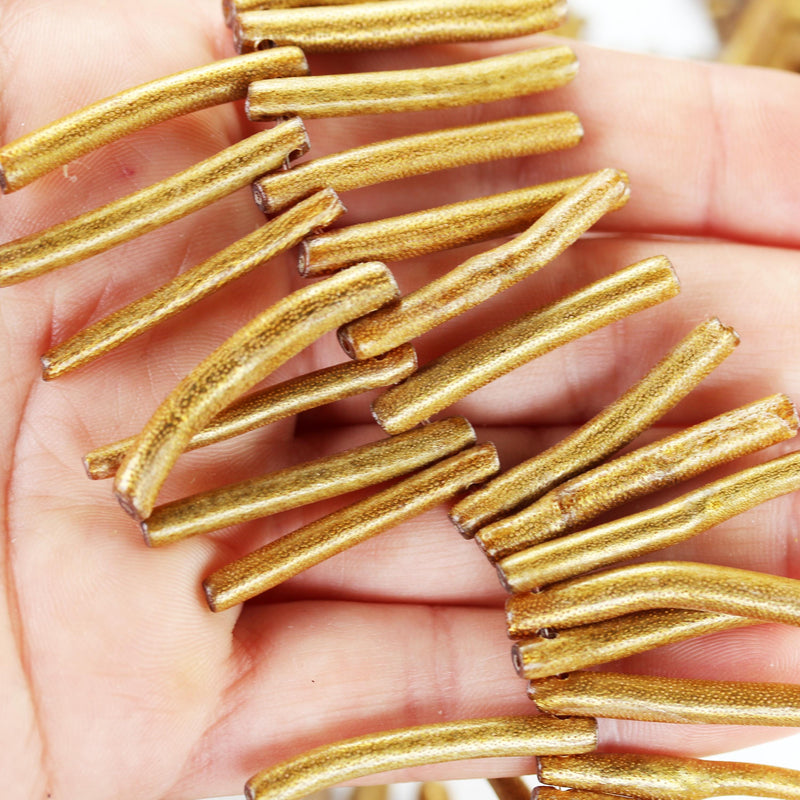 Gold Coral Long Side-drilled Tube Chips, gemstone strand, about 130 beads, about 30mm long, 4mm thick, 1mm hole