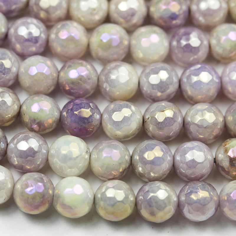 Purple jade,8mm faceted round, ab coated, mystic coated agate gemstone strand, one full strand hole 1mm, 15.5 inch