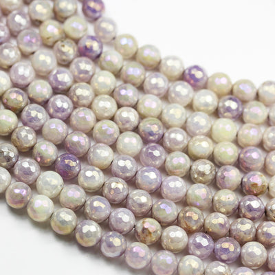 Purple jade,8mm faceted round, ab coated, mystic coated agate gemstone strand, one full strand hole 1mm, 15.5 inch