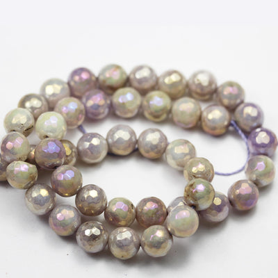 Purple jade,8mm faceted round, ab coated, mystic coated agate gemstone strand, one full strand hole 1mm, 15.5 inch