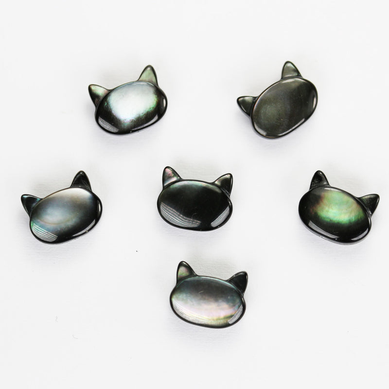 5pcs natural black mother of pearl shell cat head beads, 10*8mm Center drilled cat shape ,  1mm hole