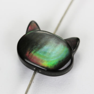 5pcs natural black mother of pearl shell cat head beads, 10*8mm Center drilled cat shape ,  1mm hole